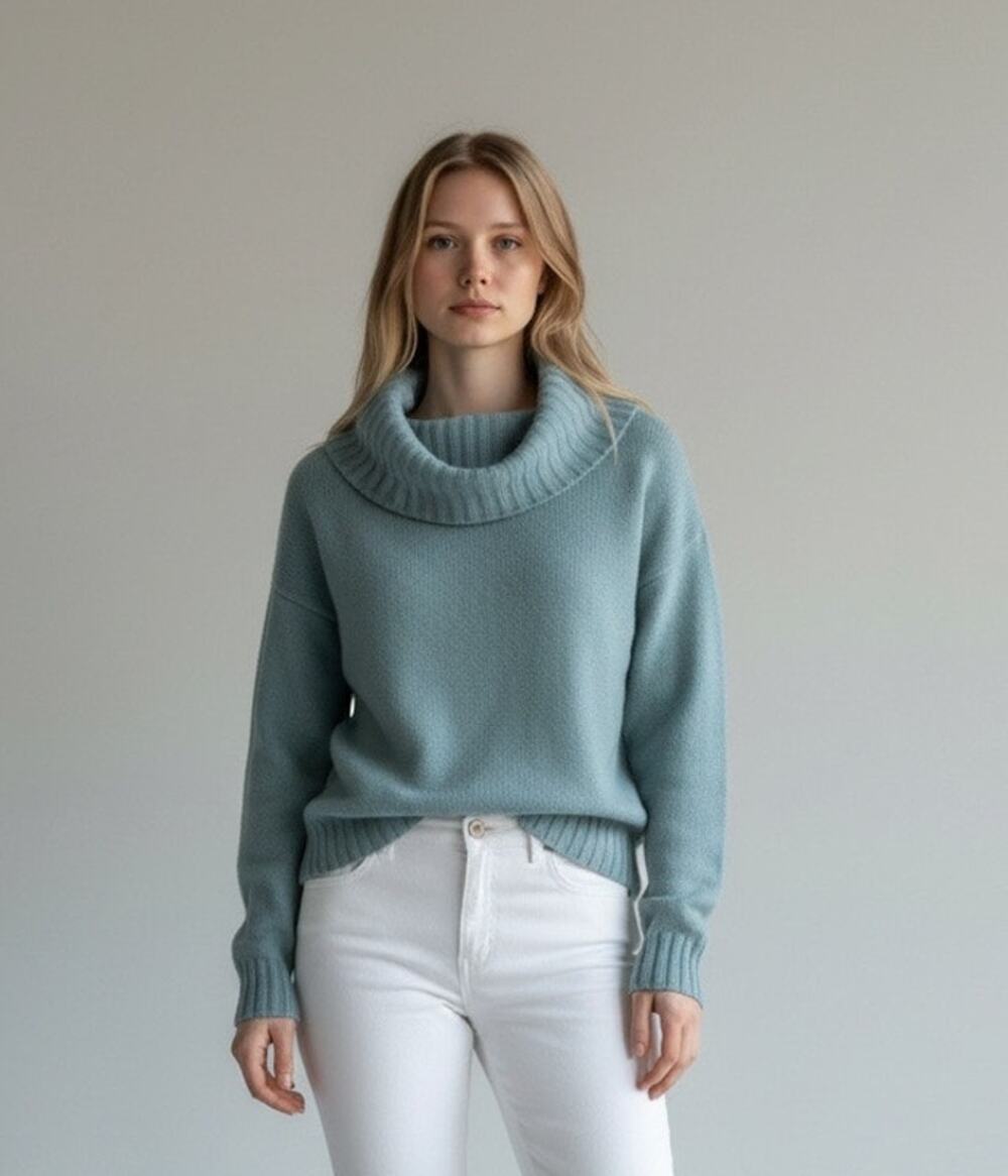 Vintage Abercrombie Fitch Sweater Moose Y2K Teal Chunky Draped Cowl Neck Size S